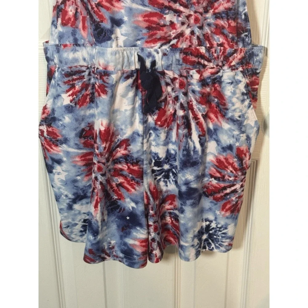 No Boundaries Juniors Red White Blue Firework Overall Shorts Forth of July XXL - Picture 4 of 7